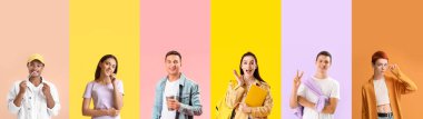 Set of different teenagers on colorful background