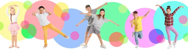 Collage Dancing Children White Background — Stock fotografie