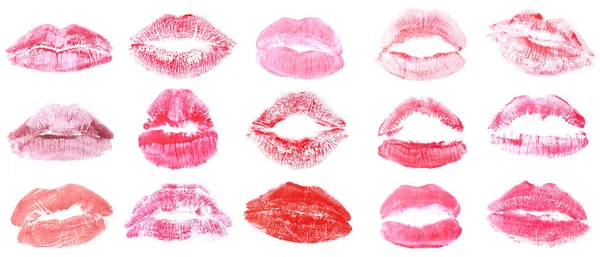 Many Prints Color Lips White Background — стоковое фото