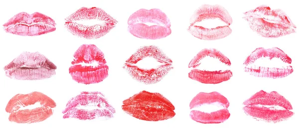 Many Prints Color Lips White Background — Φωτογραφία Αρχείου