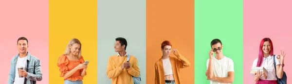 Set Teenagers Colorful Background —  Fotos de Stock