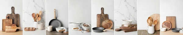 Collage Many Kitchen Utensils — 스톡 사진