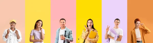 Set Different Teenagers Colorful Background — 스톡 사진