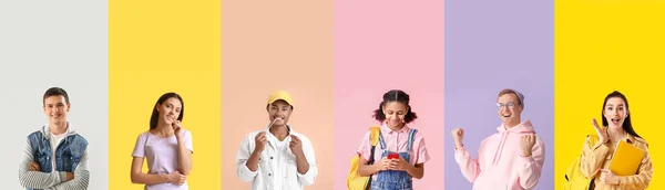 Set Teenagers Colorful Background — Zdjęcie stockowe