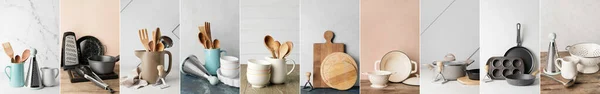 Collage Different Kitchen Utensils — Fotografia de Stock