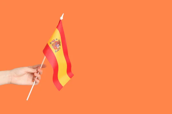 Woman Flag Spain Orange Background — Stok fotoğraf