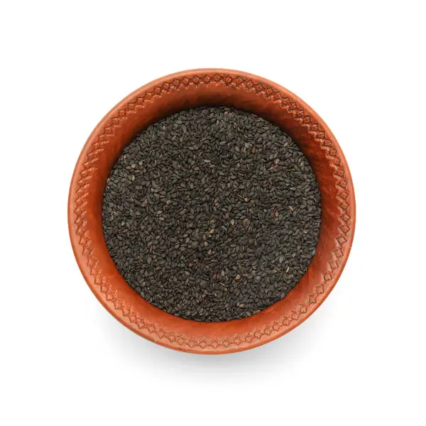 Bowl Black Sesame Seeds Isolated White Background — Foto Stock