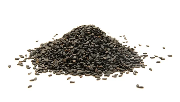 Heap Black Sesame Seeds Isolated White Background — Stok fotoğraf