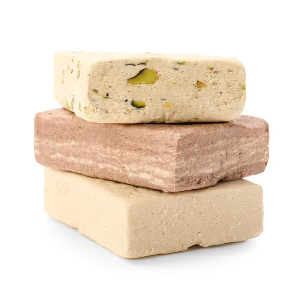 Pieces Tasty Sesame Halva White Background — 스톡 사진