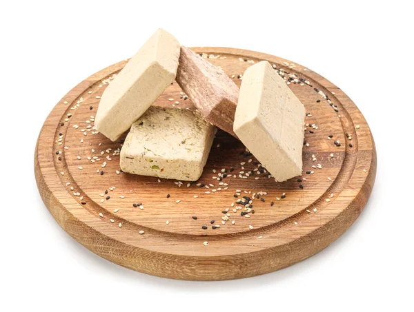 Wooden Board Sweet Sesame Halva White Background — Foto de Stock