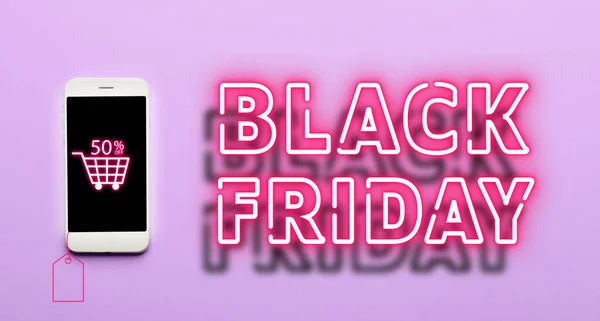 Mobile Phone Text Black Friday Lilac Background — стоковое фото