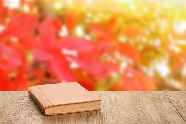 Old Book Wooden Table Outdoors Autumn Park — Stock Photo, Image