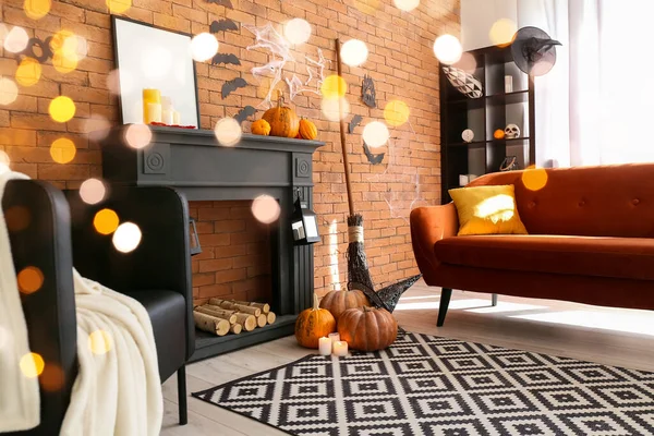 Interior Stylish Living Room Decorated Halloween Celebration — Fotografia de Stock