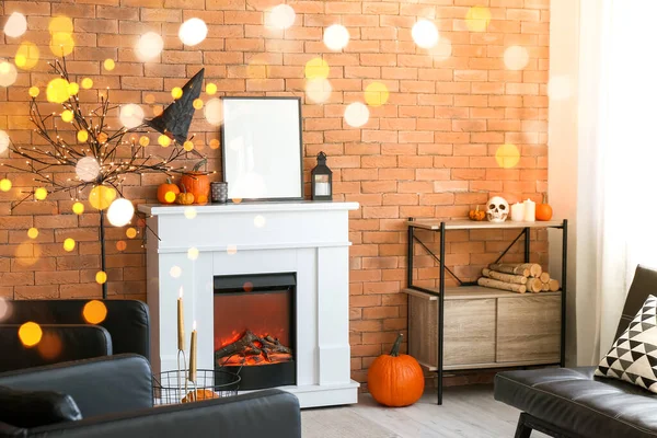 Fireplace Living Room Decorated Halloween Party — 스톡 사진