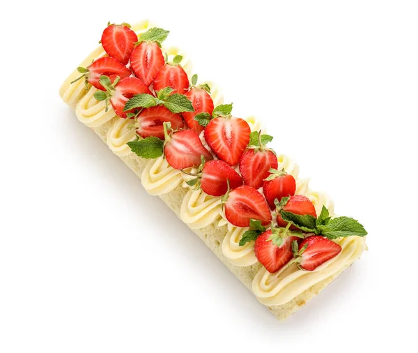 Tasty Strawberry Roll Cake White Background —  Fotos de Stock