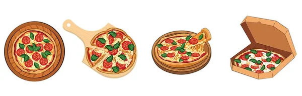 Set Delicious Pizza Margarita White Background — Image vectorielle
