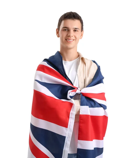 Teenage Chlapec Britskou Vlajkou Bílém Pozadí — Stock fotografie
