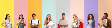 Renk arkaplanı üzerine farklı öğrencilerin kolajı