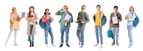 Colección Diferentes Estudiantes Sobre Fondo Blanco — Foto de Stock