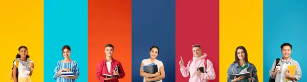 Collection Different Students Color Background — Stock Photo, Image