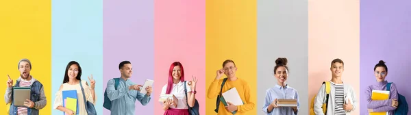 Collage Van Studenten Kleur Achtergrond — Stockfoto