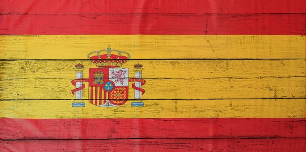 Εκτύπωση Της Ισπανικής Σημαίας Ξύλινη Επιφάνεια Banner Για Σχεδιασμό — Φωτογραφία Αρχείου