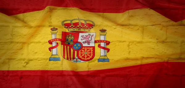 Διπλή Έκθεση Τοίχο Από Τούβλα Και Σημαία Της Ισπανίας Banner — Φωτογραφία Αρχείου
