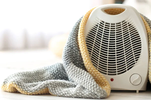 Electric Fan Heater Warm Plaid Floor Living Room — Stock Photo, Image