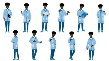 Beyaz arka planda bir grup Afrikalı-Amerikalı doktor