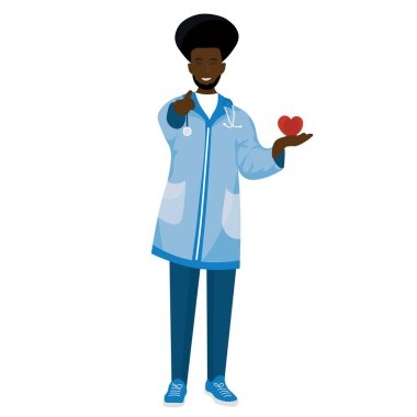 Beyaz arka planda erkek Afrikalı-Amerikalı kardiyolog