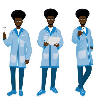 Beyaz arka planda bir grup Afrikalı-Amerikalı doktor