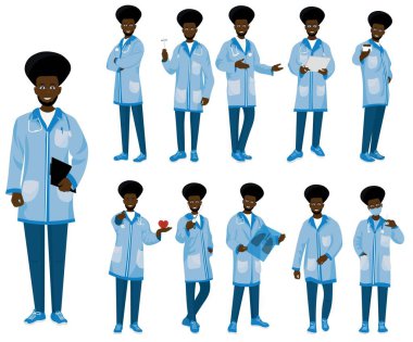 Beyaz arka planda bir grup Afrikalı-Amerikalı doktor