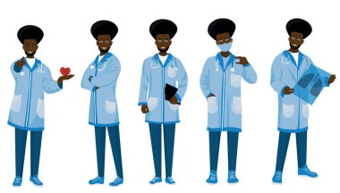 Beyaz arka planda bir grup Afrikalı-Amerikalı doktor