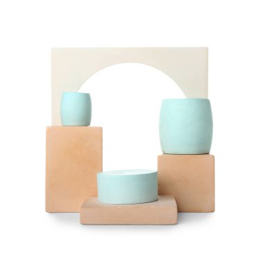 Different showcase pedestals on white background