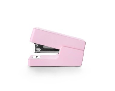 Modern pink stapler on white background