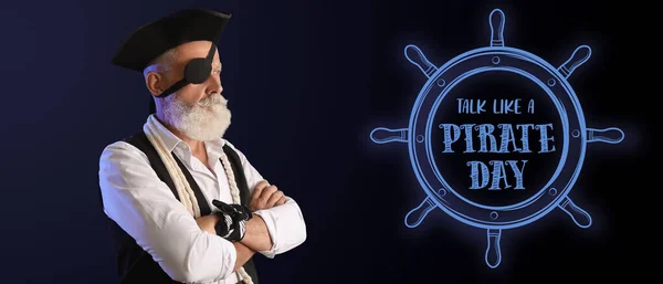 Mature Pirate Dark Background Talk Pirate Day — Stock Photo, Image