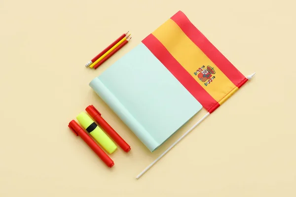 Notebook Stationery Flag Spain Yellow Background — Stok fotoğraf