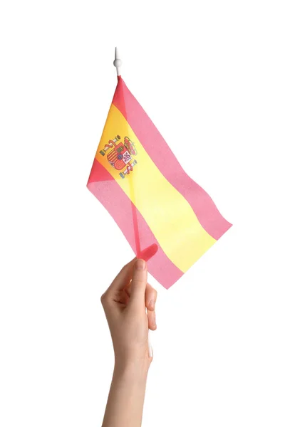 Female Hand Flag Spain White Background — Stock Fotó