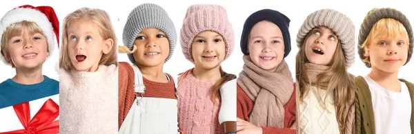 Колекція Маленьких Дітей Осінньому Зимовому Одязі Білому Тлі — стокове фото