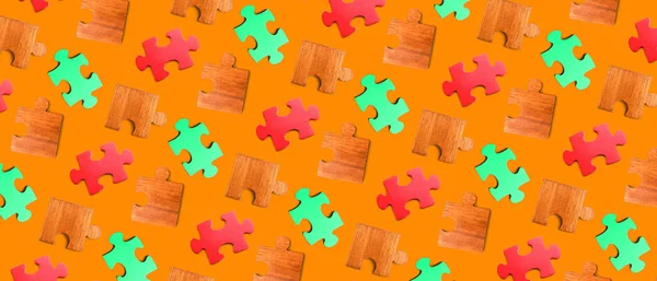 Veel Stukjes Legpuzzel Oranje Achtergrond Patroon Voor Ontwerp — Stockfoto