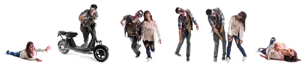 Set Beängstigender Zombies Auf Weißem Hintergrund — Stockfoto