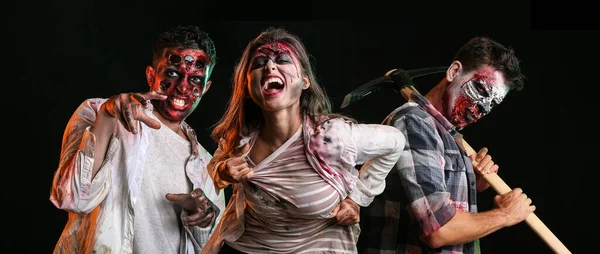 Zombies Aterradores Sobre Fondo Oscuro — Foto de Stock