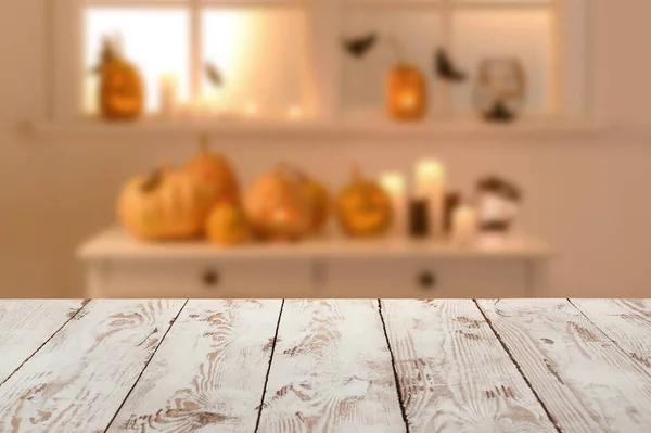 Empty Wooden Table Living Room Decorated Halloween — Stock Photo, Image