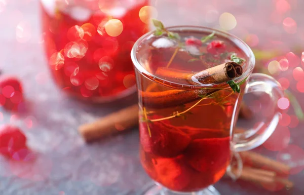 Glass Cup Tasty Homemade Mulled Wine Table Closeup — Stock Photo, Image