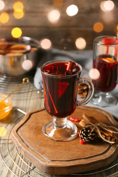 Glass Cup Tasty Mulled Wine Table — Stock Photo, Image