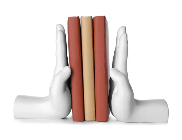 Books Stands Shape Hands White Background — Stockfoto