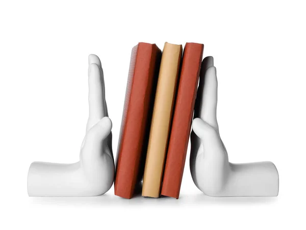 Books Stands Shape Hands White Background — 스톡 사진