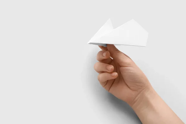 Woman White Paper Plane Light Background — Stock Photo, Image