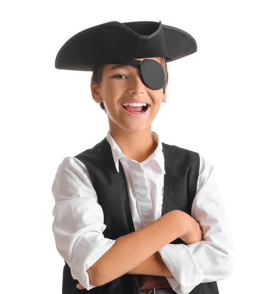 Kleine Jongen Verkleed Als Piraat Witte Achtergrond — Stockfoto