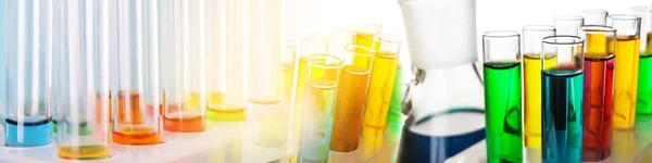 Collage Many Laboratory Test Tubes Closeup — Stock Photo, Image